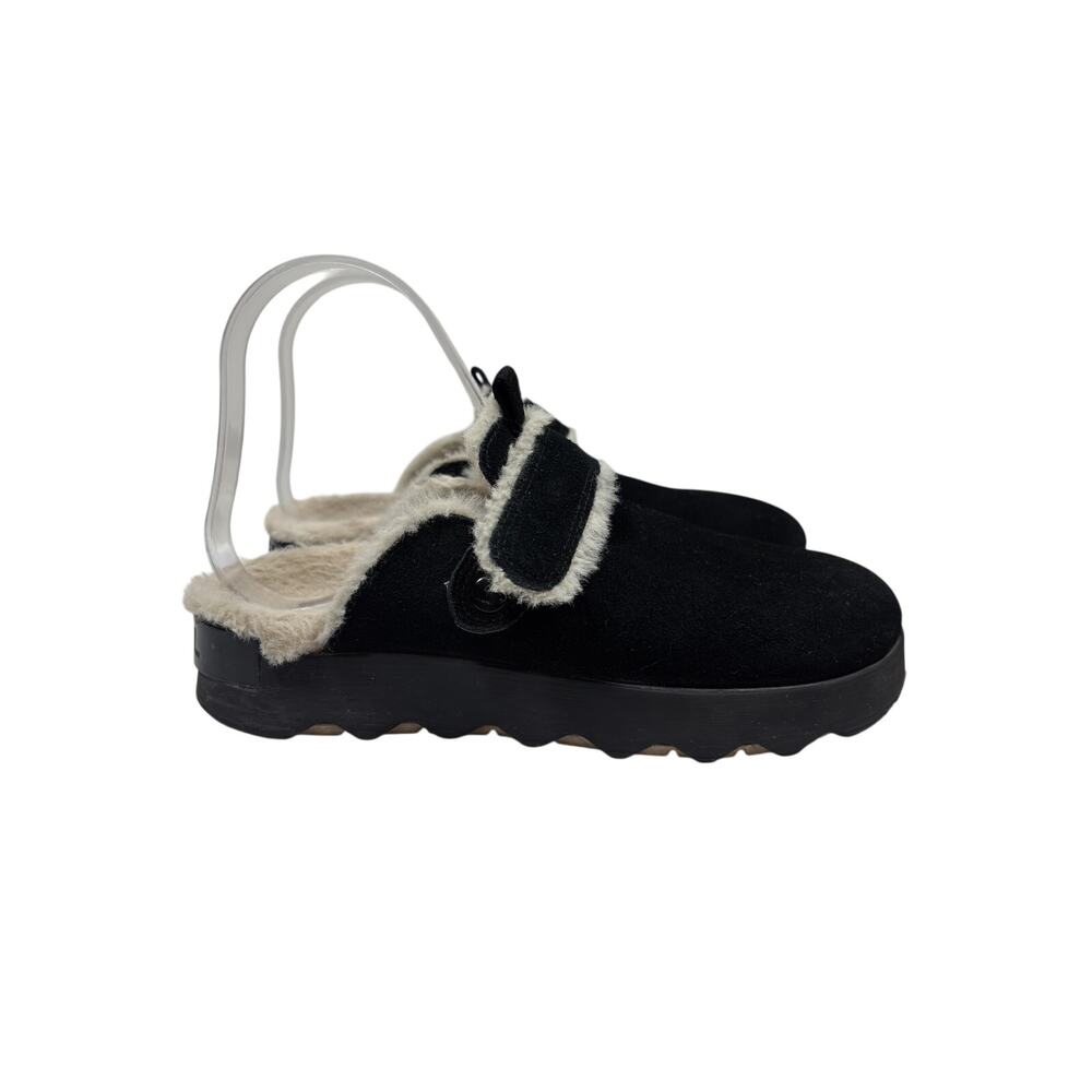 Sorel Viibe Clog Slip On Womens 7 Black Suede Faux Fur Platform Mules
